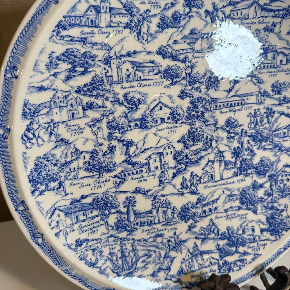 Vernon Kilns El Camino Real California Missions Plate Annette Honeywell Blue